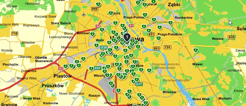 mapa_defibrylatorow_warszawa