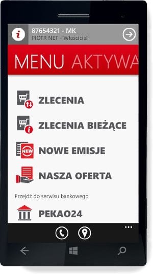 Aplikacja Pekao24 z modułem maklerskim na Windows Phone Aplikacja Pekao24 z modułem maklerskim na Windows Phone